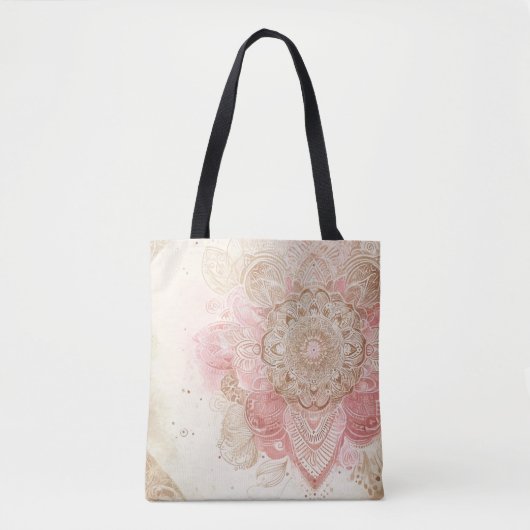 Tote Bag Crème Brown rose Mandala Bohemian Boho Mode (Devant)
