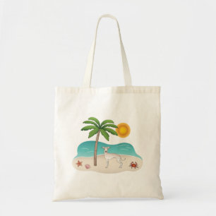 Tote Bag Crème Chien Iggy à la Plage Été Tropical
