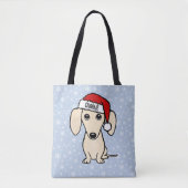 Tote Bag Crème Dachshund mignonne Père Noël Chien Noël (Devant)