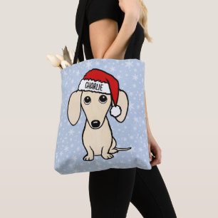 Tote Bag Crème Dachshund mignonne Père Noël Chien Noël