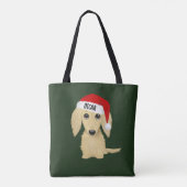 Tote Bag Crème Dachshund mignonne Père Noël Chien Noël Pers (Dos)