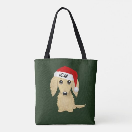 Tote Bag Crème Dachshund mignonne Père Noël Chien Noël Pers (Dos)