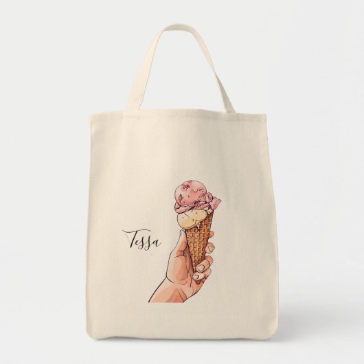 Tote Bag Crème glacée Cone Design Nom du monogramme (Devant)
