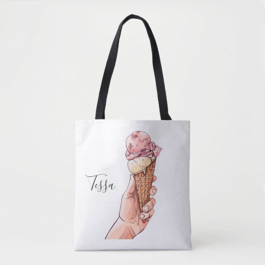 Tote Bag Crème glacée Cone Design Nom du monogramme (Devant)