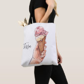 Tote Bag Crème glacée Cone Design Nom du monogramme (De près)