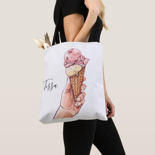 Tote Bag Crème glacée Cone Design Nom du monogramme (De près)