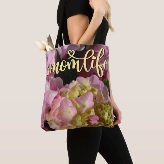 Tote Bag Crème rose Hydrangeas jaune rose fleurit vie mère (De près)