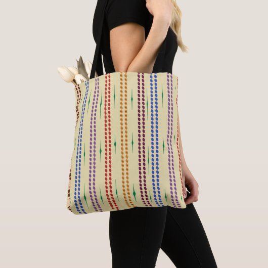 TOTE BAG CRÈME STRIPÉ DOTÉ COULEUR MIXTE (De près)