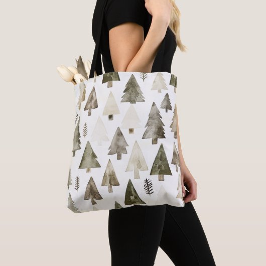 Tote Bag Crème verte de pin arbres de Noël (De près)