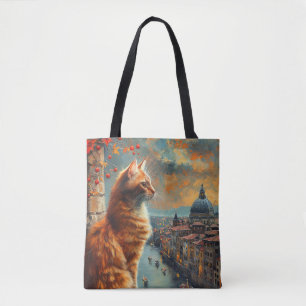 Tote Bag Crépuscule à Venise Chat roux sur un canal