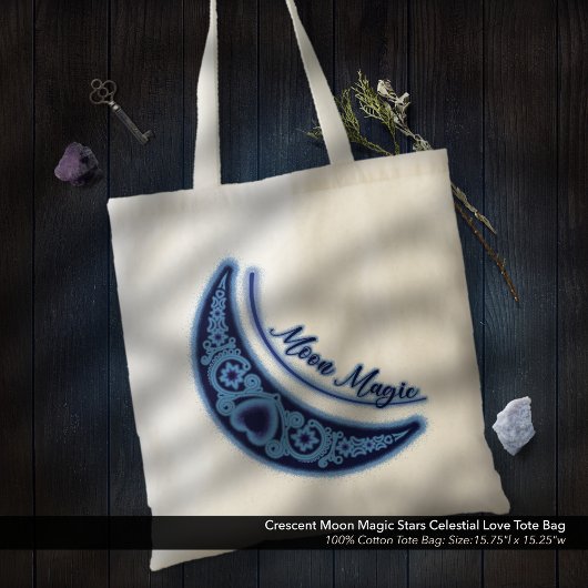 Tote Bag Crescent Moon Magic Stars Celestial Love