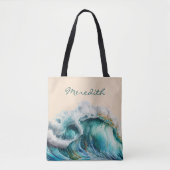 Tote Bag Cresting géant Bleu Vert Océan Vague avec Monogram (Devant)