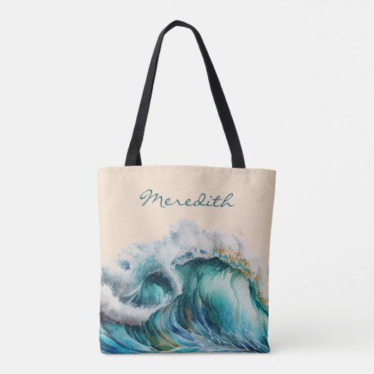 Tote Bag Cresting géant Bleu Vert Océan Vague avec Monogram (Dos)