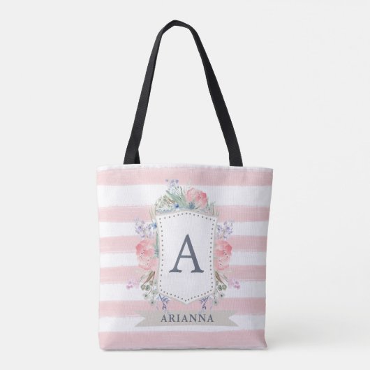 Tote Bag Crête florale d'aquarelle avec la rayure du (Dos)