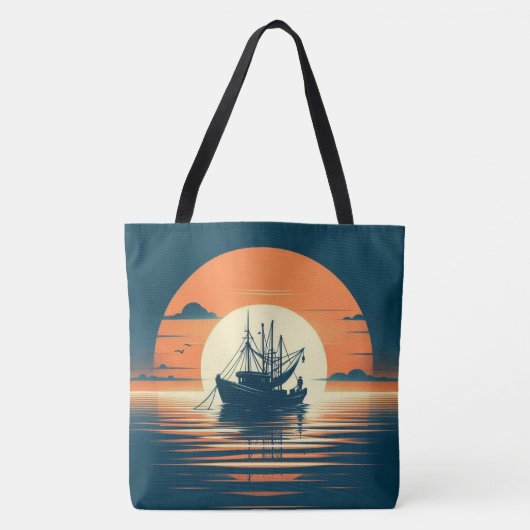 Tote Bag crevettes vintages/marines/pêche (Devant)
