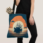 Tote Bag crevettes vintages/marines/pêche (De près)