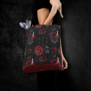 Tote Bag Crimson magique Zodiac   Rose de crâne gothique ro
