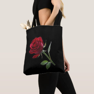 Tote Bag Crimson sur l'ébène : La rose rouge unique,