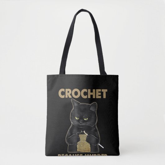 Tote Bag Crochet aux chats noirs parce que le meurtre est f (Devant)