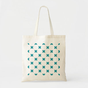 Tote Bag Crochets turquoises sur blanc