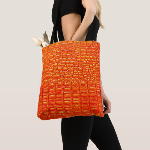 Tote Bag Crocodile orange imprimé en cuir