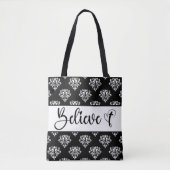 Tote Bag Croire moderne Script noir blanc Damask Christian (Devant)