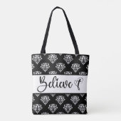 Tote Bag Croire moderne Script noir blanc Damask Christian (Dos)