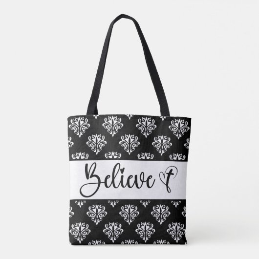 Tote Bag Croire moderne Script noir blanc Damask Christian (Dos)