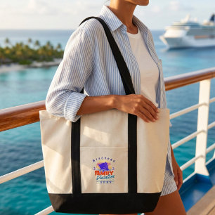 Tote Bag Croisière en famille bleu/orange coucher de soleil