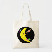 Tote Bag Croissant de lune et fusée spatiale de dessin anim (Devant)