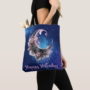 Tote Bag Croissant de lune rose et noir Halloween étoilé