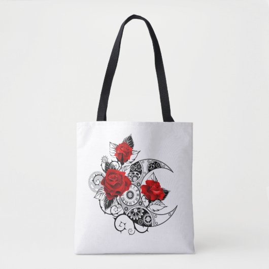 Tote Bag Croissant mécanique avec roses rouges (Devant)