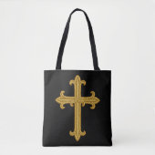 Tote Bag Croix à broderie dorée sur le devant et le dos (Devant)