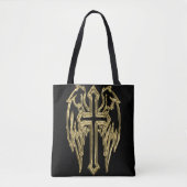 Tote Bag Croix catholique d'or avec ailes (Devant)