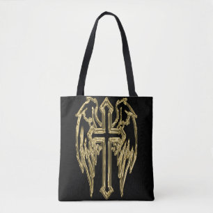 Tote Bag Croix catholique d'or avec ailes