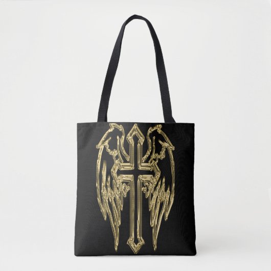 Tote Bag Croix catholique d'or avec ailes (Devant)