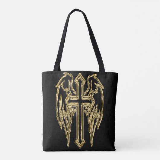 Tote Bag Croix catholique d'or avec ailes (Dos)