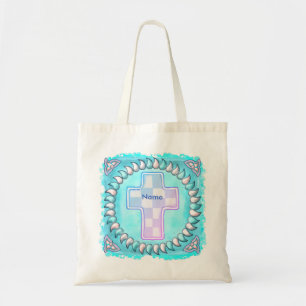 Tote Bag Croix chrétienne à cocher bleu