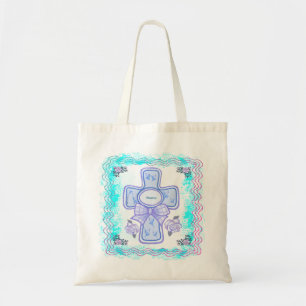 Tote Bag Croix chrétienne à ruban bleu