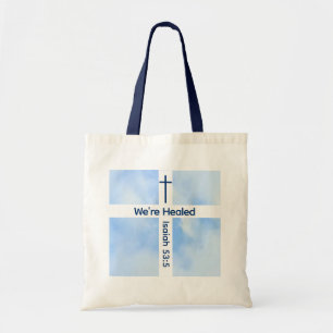 Tote Bag Croix Chrétienne Bleue Lumière Bible Verse Guérir