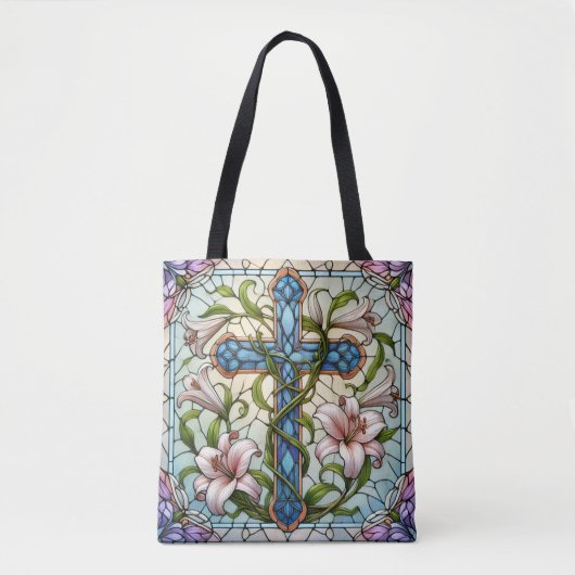 Tote Bag Croix florale en verre tendu (Devant)