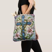 Tote Bag Croix florale en verre tendu (De près)