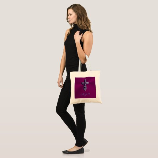 Tote Bag Croix gothique à l'apparence bossée en violet avec (Devant (modèle))