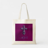 Tote Bag Croix gothique à l'apparence bossée en violet avec (Dos)