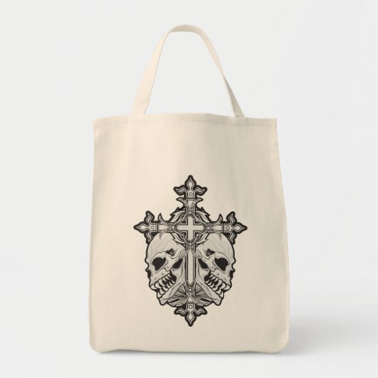 Tote Bag Croix gothique et crânes (Devant)