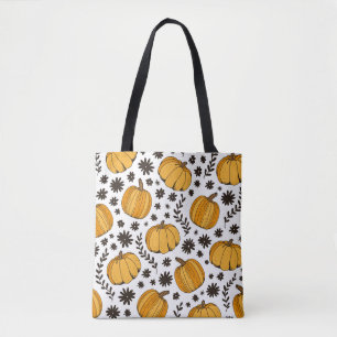 Tote Bag Croquis citrouilles : motif sans couture dessiné à