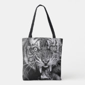 Tote Bag Croquis d'un tigre sauvage en noir et blanc, white (Dos)