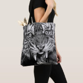 Tote Bag Croquis d'un tigre sauvage en noir et blanc, white (De près)