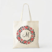 Tote Bag Cross-stitch Red Roses Circle Monogram Initial (Devant)