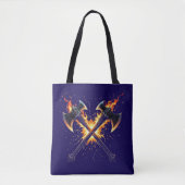 Tote Bag Crossed Fantasy Axes with Fiery Energy – Powerful  (Devant)